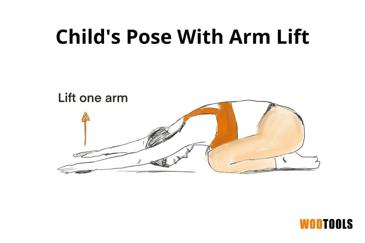 childs pose with arm lift